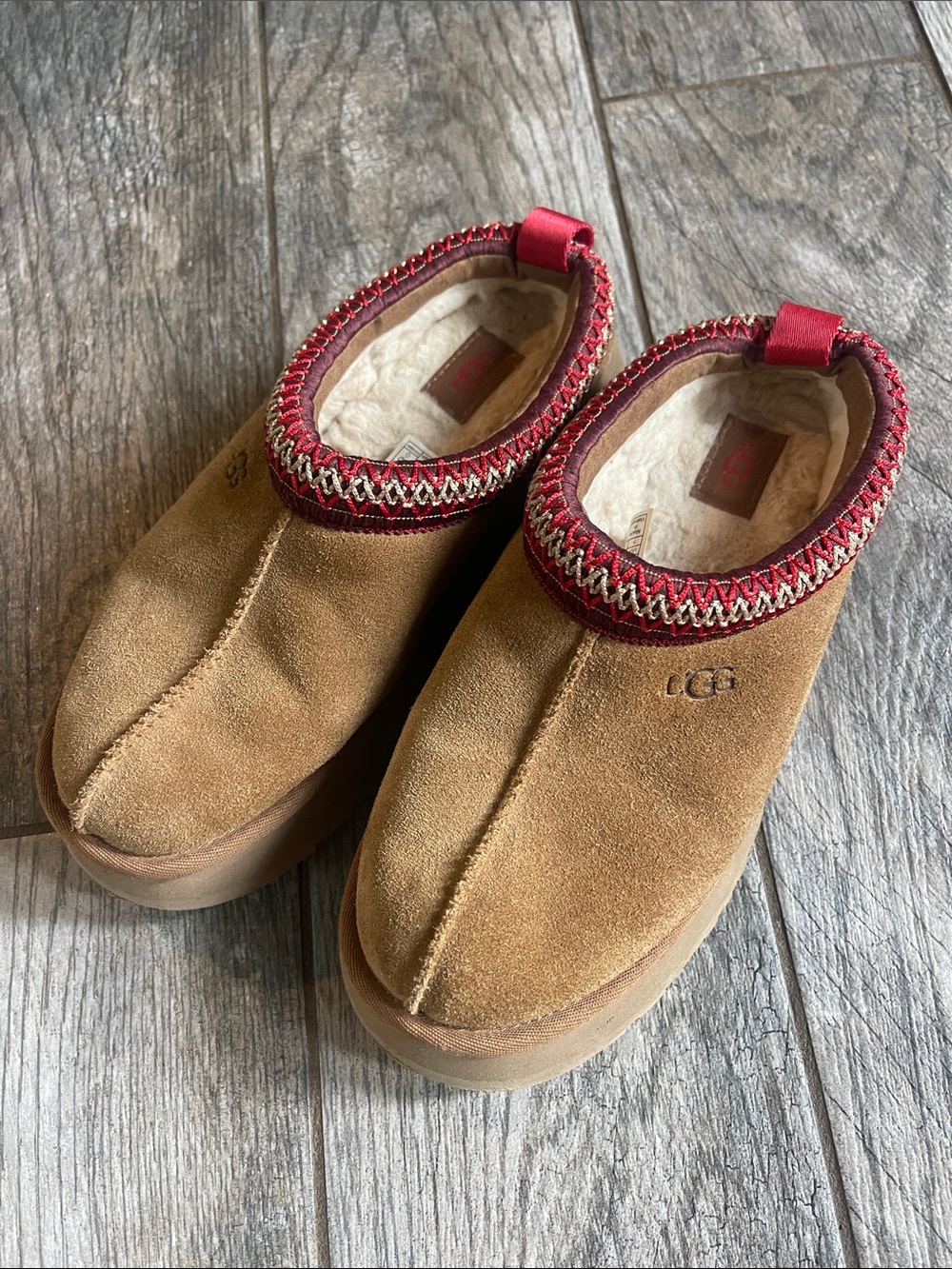 UGG Tazz Suede Clog with Red Trim
